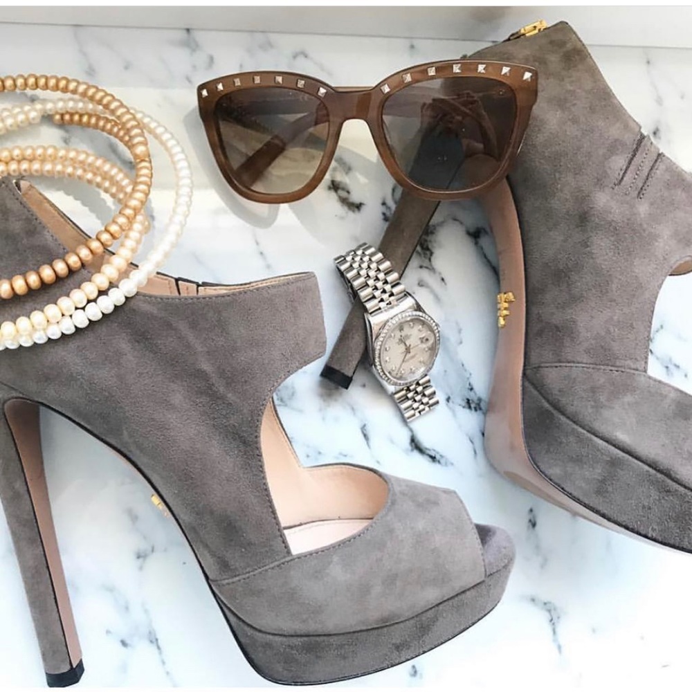 Prada Grey Suede Mary Jane Pumps SIZE 38